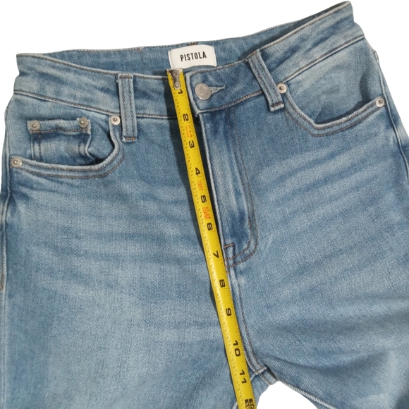 Pistola Women Colleen High Rise Light Wash Jeans Slit Raw Hem Straight Leg Denim - Picture 5 of 7